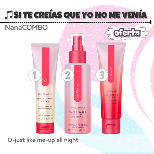 NanaCOMBO8: Lubricante, crema intensificadora y prolongador para noches llenas de placer, conexión y experiencias inolvidables hasta el amanecer.