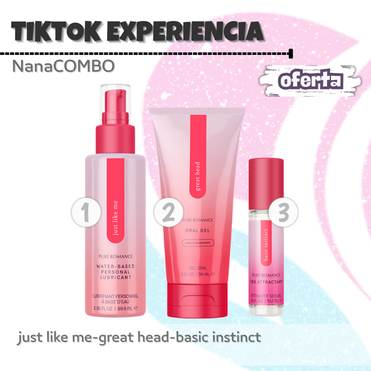 NanaCombo TikTok Experiencia: Lubricante, gel oral saborizado y feromonas para una experiencia íntima placentera, sensual y llena de confianza.